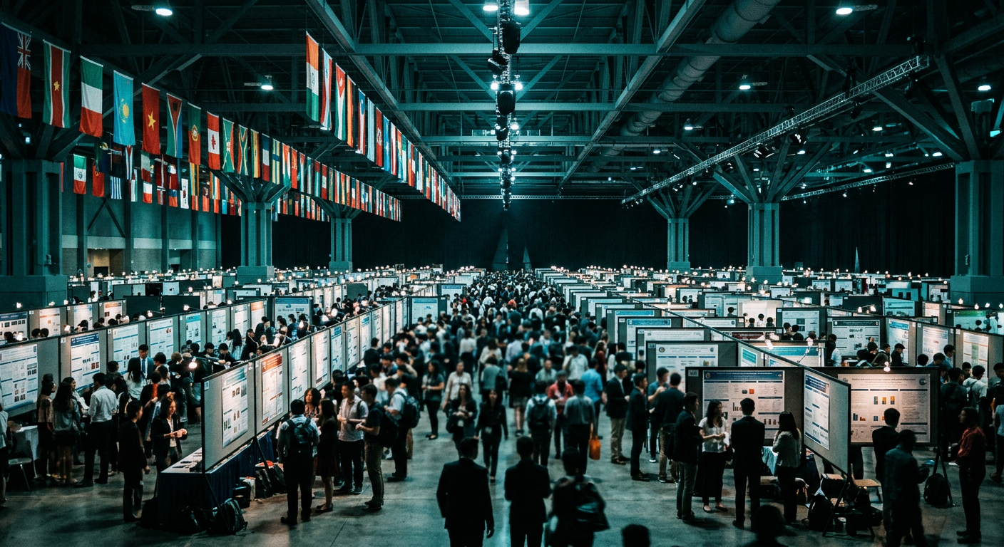 International Science and Engineering Fair convention hall with international flags